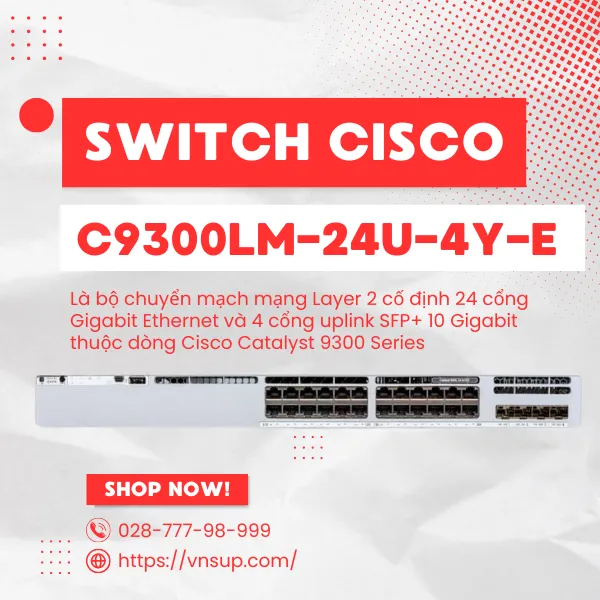 Switch  24 cổng Cisco C9300LM-24U-4Y-E