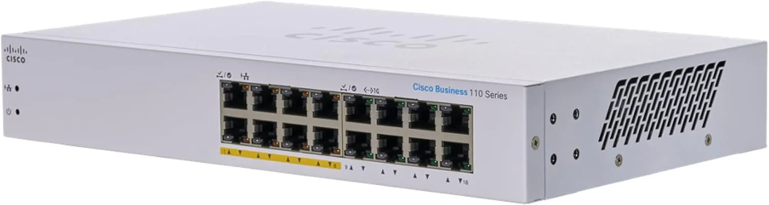 Cisco CBS110-16PP-EU cung cấp 16 cổng GE với 8 cổng hỗ trợ PoE tổng công suất 64W