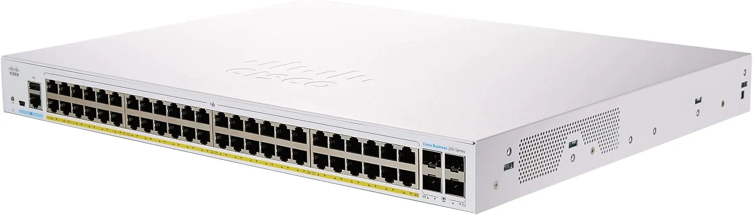 Switch Cisco CBS250-48P-4X-EU có 48 cổng PoE+ và 4 cổng Gigabit SFP