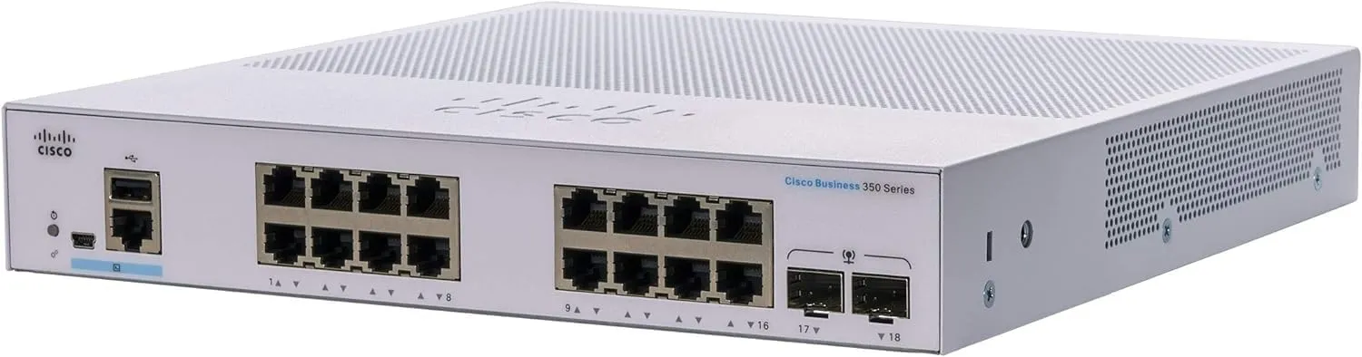 Switch Cisco CBS350-16T-2G-EU với 16 cổng 1G và 2 cổng 1G SFP uplink