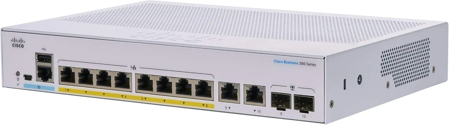 Switch Cisco CBS350-8FP-E-2G-EU với 8 cổng Gigabit PoE+ và 2 cổng Gigabit Copper, SFP combo